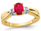 1.00 Carat (ctw) Natural Ruby Ring in 14K Yellow Gold with 1/10 Carat (ctw) Diamonds